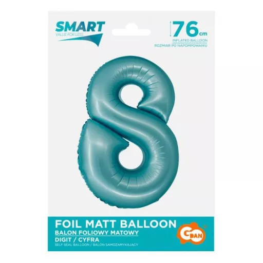 Kék 8-as Light Blue Mat szám fólia lufi 76 cm