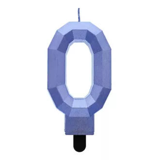 Kék 0-ás Diamond Metallic számgyertya, tortagyertya