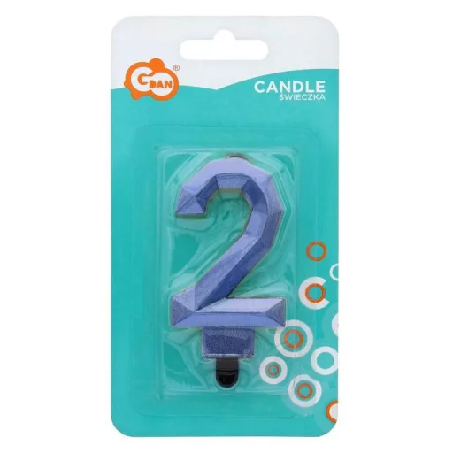 Kék 2-es Diamond Metallic számgyertya, tortagyertya