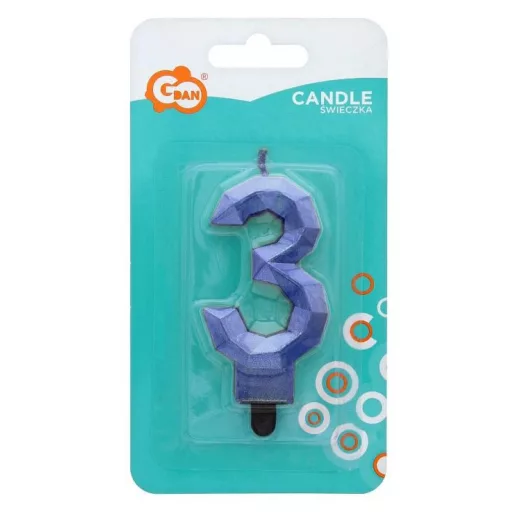 Kék 3-as Diamond Metallic számgyertya, tortagyertya