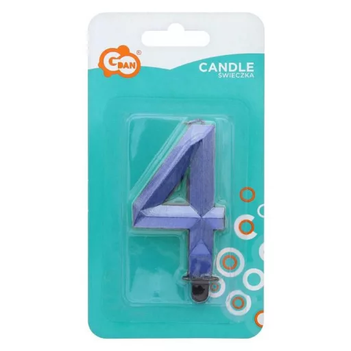 Kék 4-es Diamond Metallic számgyertya, tortagyertya