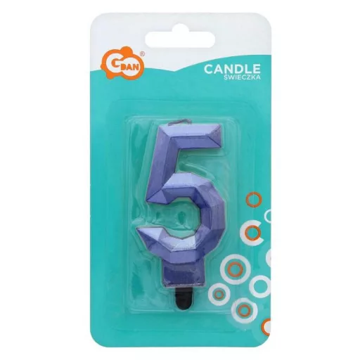 Kék 5-ös Diamond Metallic számgyertya, tortagyertya