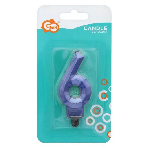 Kék 6-os Diamond Metallic számgyertya, tortagyertya