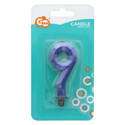 Kék 9-es Diamond Metallic számgyertya, tortagyertya