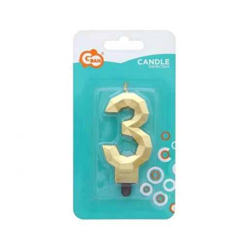 Arany 3-as Diamond Metallic számgyertya, tortagyertya