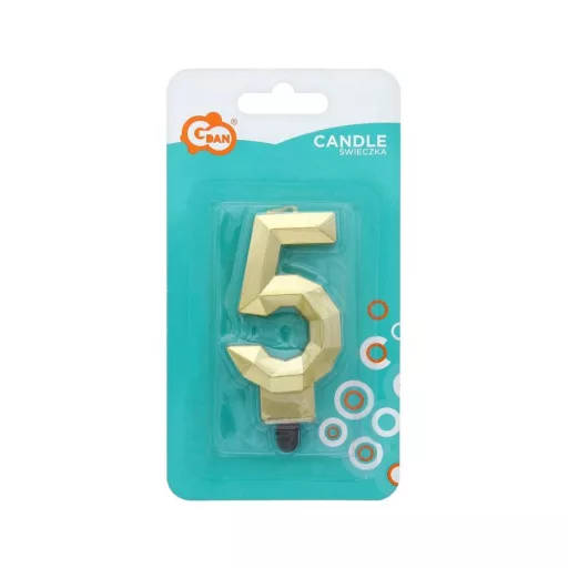 Arany 5-ös Diamond Metallic számgyertya, tortagyertya