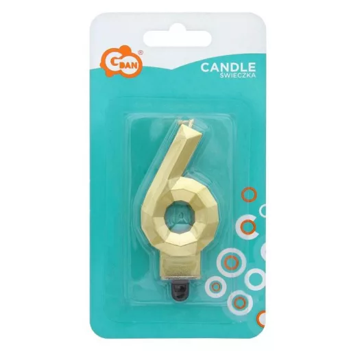 Arany 6-os Diamond Metallic számgyertya, tortagyertya