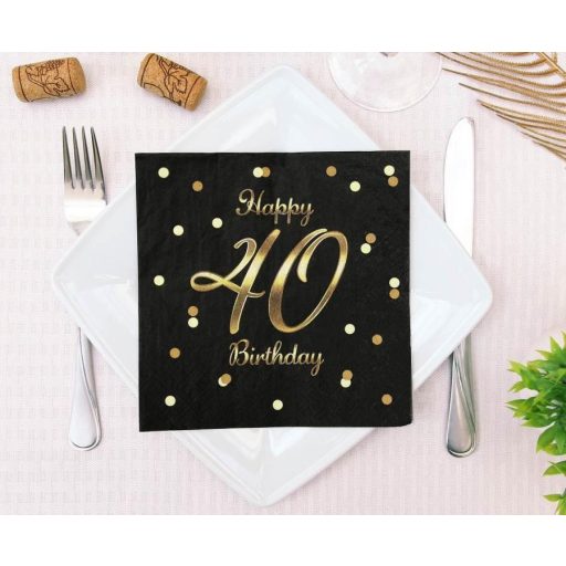 Happy Birthday 40 B&C Gold szalvéta 20 db-os 33x33 cm