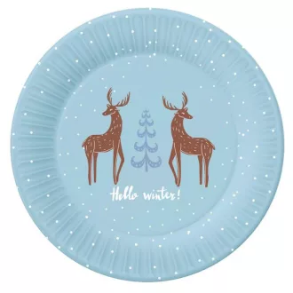 Karácsonyi Hello Winter Blue papírtányér 6 db-os 18 cm