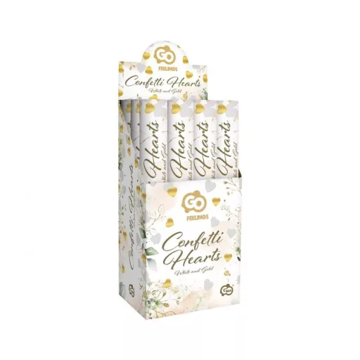 Szív Gold White Hearts konfetti kilövő 40 cm