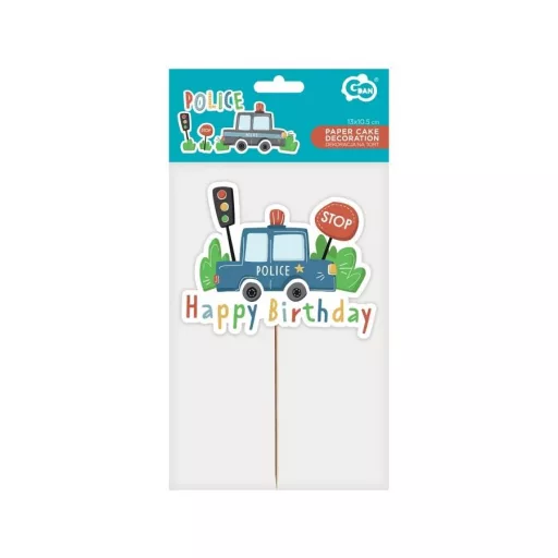 Rendőr Happy Birthday Beep torta dekoráció 13 cm