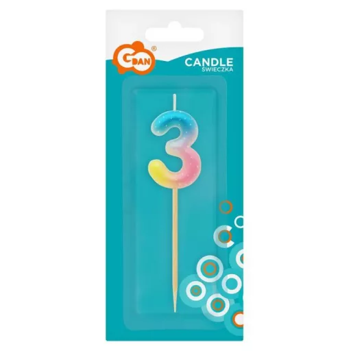 Színes mini 3-as Pastel Ombre számgyertya, tortagyertya