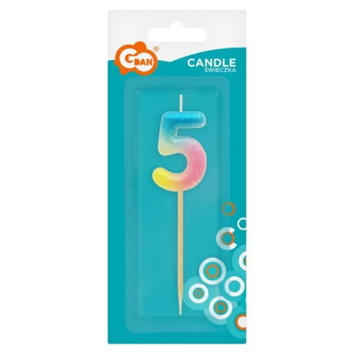 Színes mini 5-ös Pastel Ombre számgyertya, tortagyertya