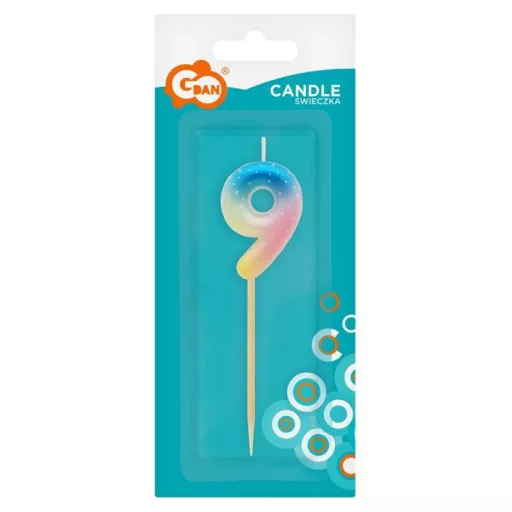 Színes mini 9-es Pastel Ombre számgyertya, tortagyertya