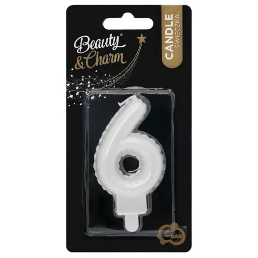 Fehér 6-os Pearly számgyertya, tortagyertya