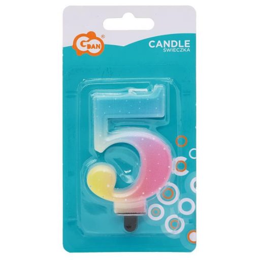 Színes 5-ös Pastel Ombre számgyertya, tortagyertya