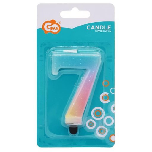 Színes 7-es Pastel Ombre számgyertya, tortagyertya
