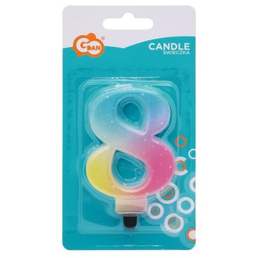 Színes 8-as Pastel Ombre számgyertya, tortagyertya