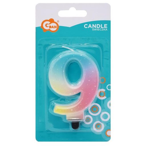 Színes 9-es Pastel Ombre számgyertya, tortagyertya