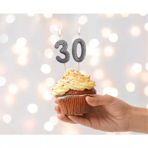 Fekete Glitter Black számgyertya, tortagyertya 3-as