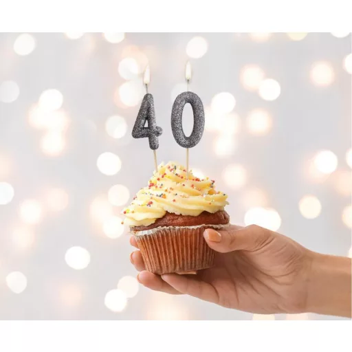 Fekete Glitter Black számgyertya, tortagyertya 4-es