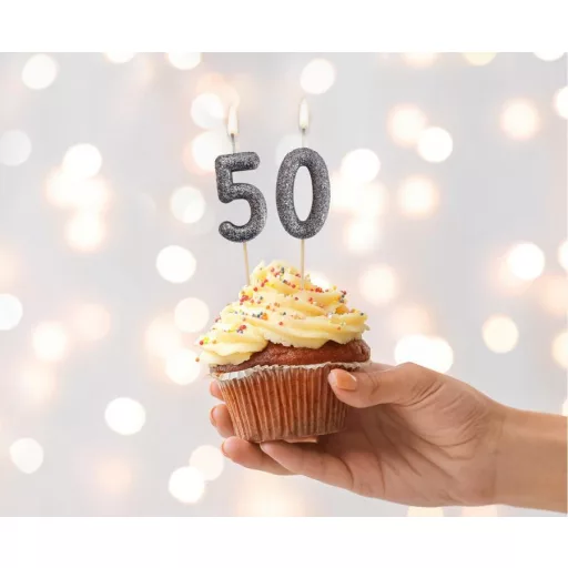 Fekete Glitter Black számgyertya, tortagyertya 5-ös