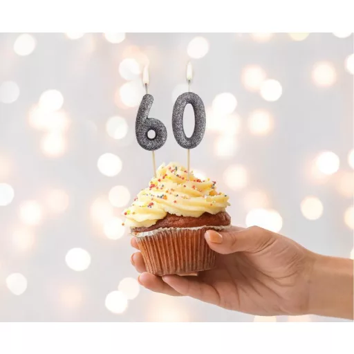 Fekete Glitter Black számgyertya, tortagyertya 6-os