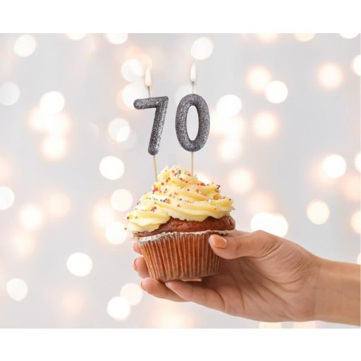 Fekete Glitter Black számgyertya, tortagyertya 7-es