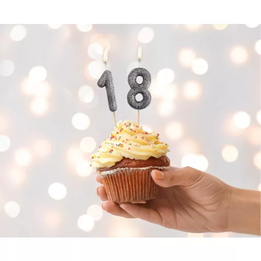 Fekete Glitter Black számgyertya, tortagyertya 8-as