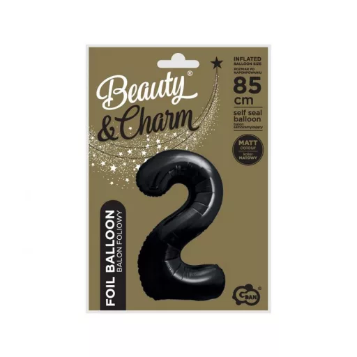 Fekete 2-es B&C Matt Black szám fólia lufi 85 cm