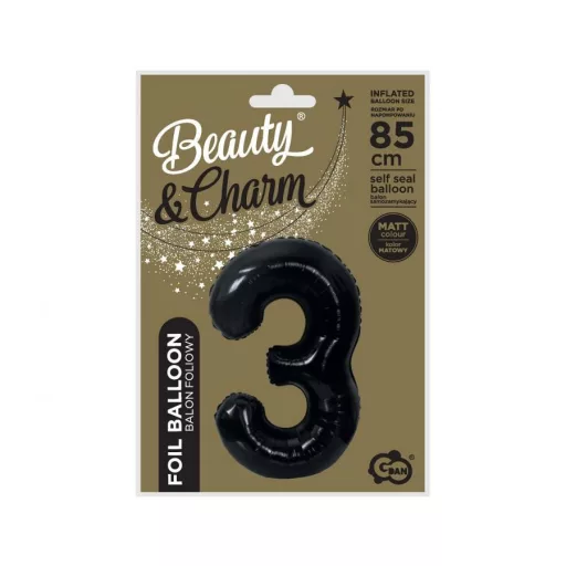 Fekete 3-as B&C Matt Black szám fólia lufi 85 cm
