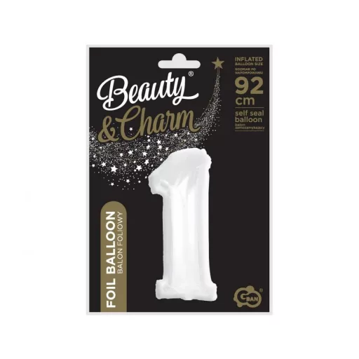 Fehér B&C White 1-es szám fólia lufi 92 cm