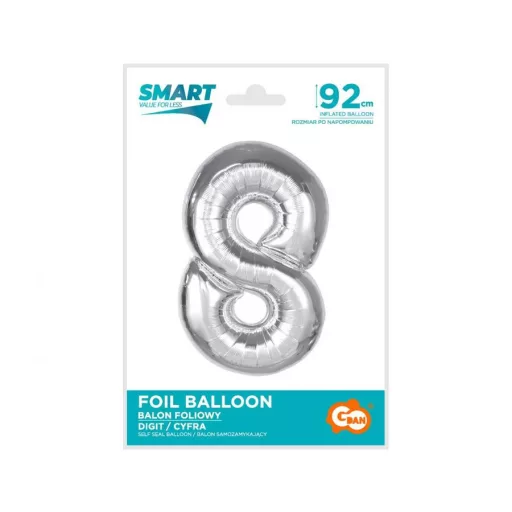 Ezüst 8-as Silver szám fólia lufi 92 cm