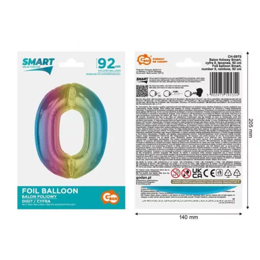 Színes 0-ás Rainbow szám fólia lufi 92 cm