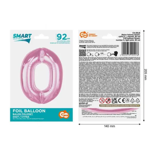 Rózsaszín 0-ás Light Pink szám fólia lufi 92 cm