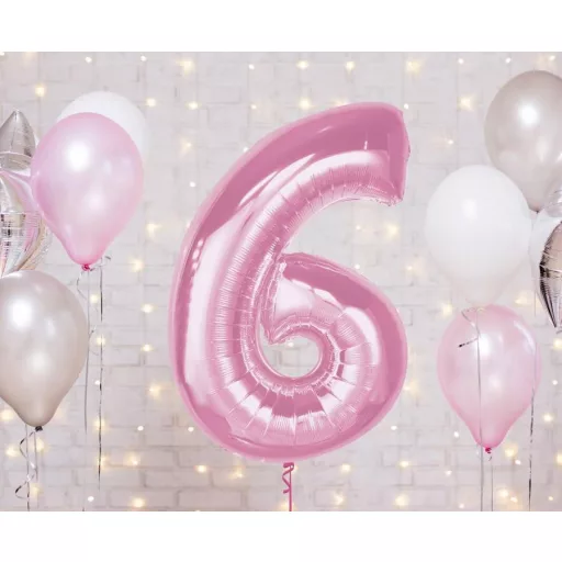 Rózsaszín 6-os Light Pink szám fólia lufi 92 cm