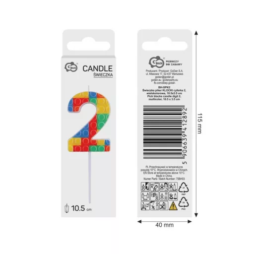 Építőkocka 2-es Pick Blocks tortagyertya, számgyertya