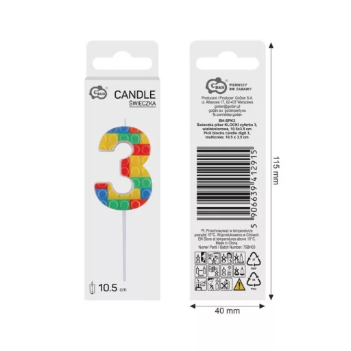Építőkocka 3-as Pick Blocks tortagyertya, számgyertya