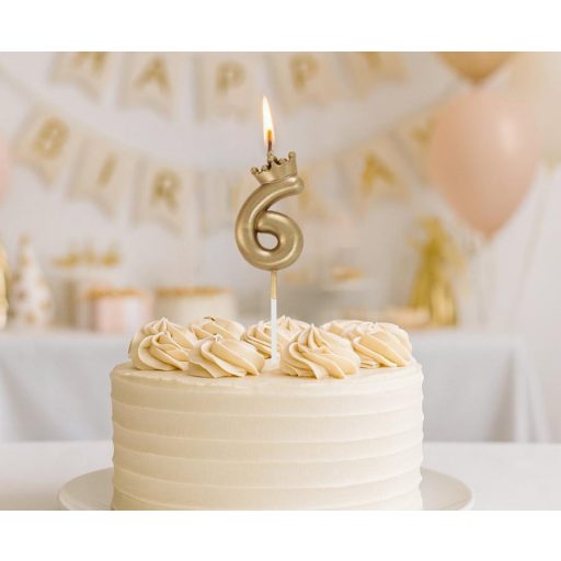 Arany Champagne Crown 6-os számgyertya, tortagyertya 6 cm