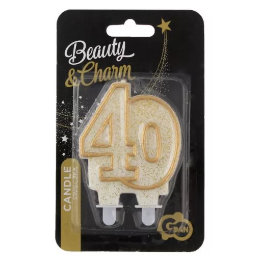Arany csillámos 40-es Gold tortagyertya, számgyertya