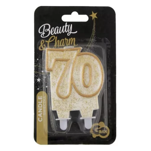 Arany csillámos 70-es Gold tortagyertya, számgyertya