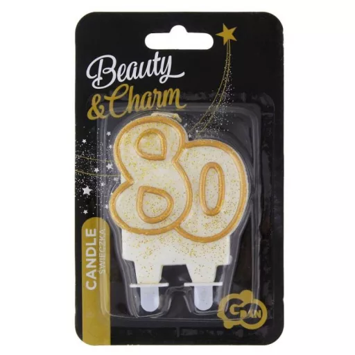 Arany csillámos 80-as Gold tortagyertya, számgyertya