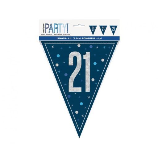 Happy Birthday 21 Blue zászlófüzér 274 cm