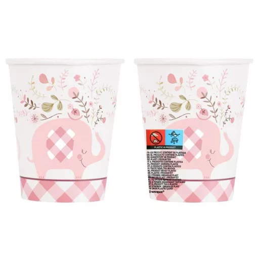Rózsaszín Elefánt Floral papír pohár 8 db-os 266 ml