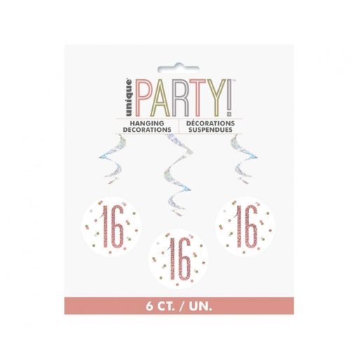 Happy Birthday 16 Holographic szalag dekoráció 6 db-os szett