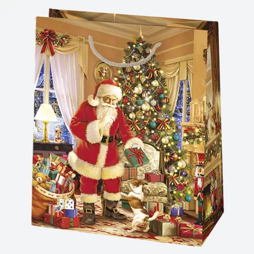 Karácsonyi Toyland papír ajándéktasak, ajándékzacskó 19x23x10,5 cm