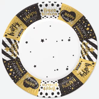 Happy Birthday Golden papírtányér 8 db-os 18 cm
