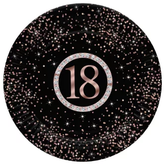 Happy Birthday 18 Rose Gold papírtányér 8 db-os 22,7 cm