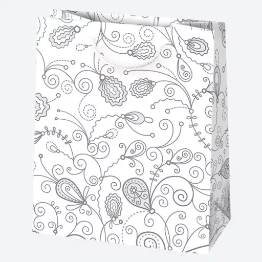 Mintás White papír ajándéktasak, ajándékzacskó 19x23x10,5 cm