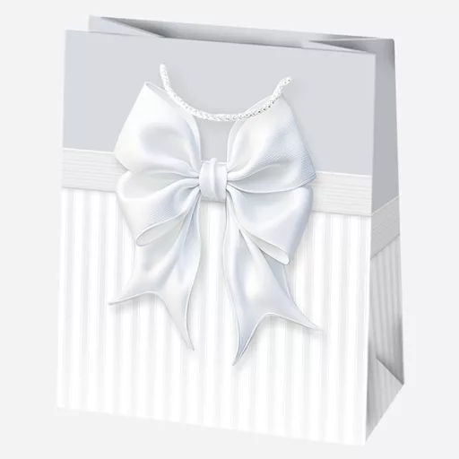 Fehér Bow papír ajándéktasak, ajándékzacskó 19x23x10,5 cm